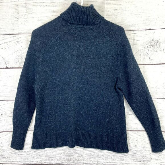 J. Crew Women Blue Wool Alpaca Blend Turtleneck Pullover Sweater Size M - Picture 4 of 8